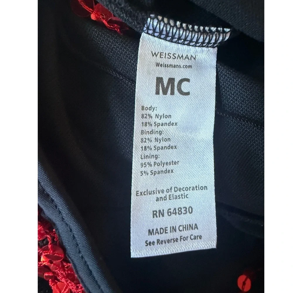 Weissman Kids Dance Costume Sequin Fringe‎ Leotard Black Red Sparkle Performance